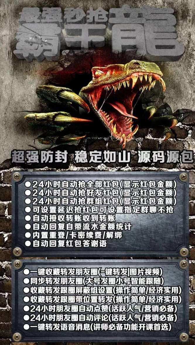 【霸王龙云端秒抢官网地址激活码授权使用教程】可统计流水，群红包提醒-卡益网