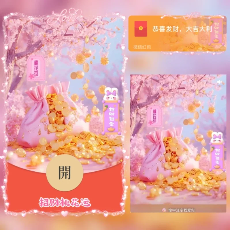 『招财桃花运』微信红包封面丨官方卡密丨端内兑换丨24小时自助提卡！-卡益网激活码商城