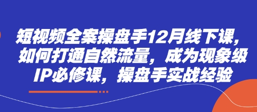 短视频全案操盘手12月线下课，如何打通自然流量，成为现象级IP必修课，操盘手实战经验-卡益网
