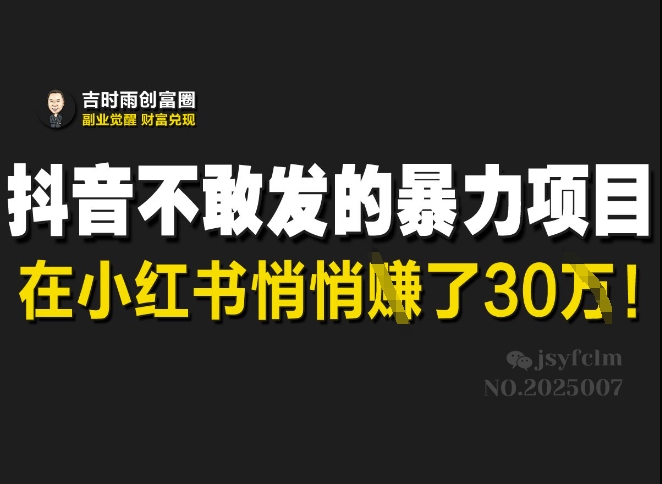 抖音不敢发的暴利项目，在小红书悄悄挣了30W-卡益网