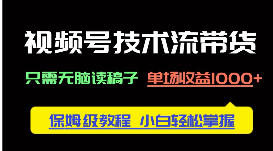 视频号技术流带货，只需无脑读稿子，单场收益1000+ 保姆级教程，小白轻…-卡益网