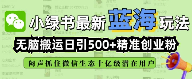 小绿书无脑搬运引流，全自动日引500精准创业粉，微信生态内又一个闷声发财的机会-卡益网激活码商城
