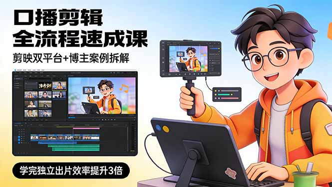 口播剪辑全流程速成课，剪映双平台+博主案例拆解，学完独立出片效率提升3倍-卡益网激活码商城