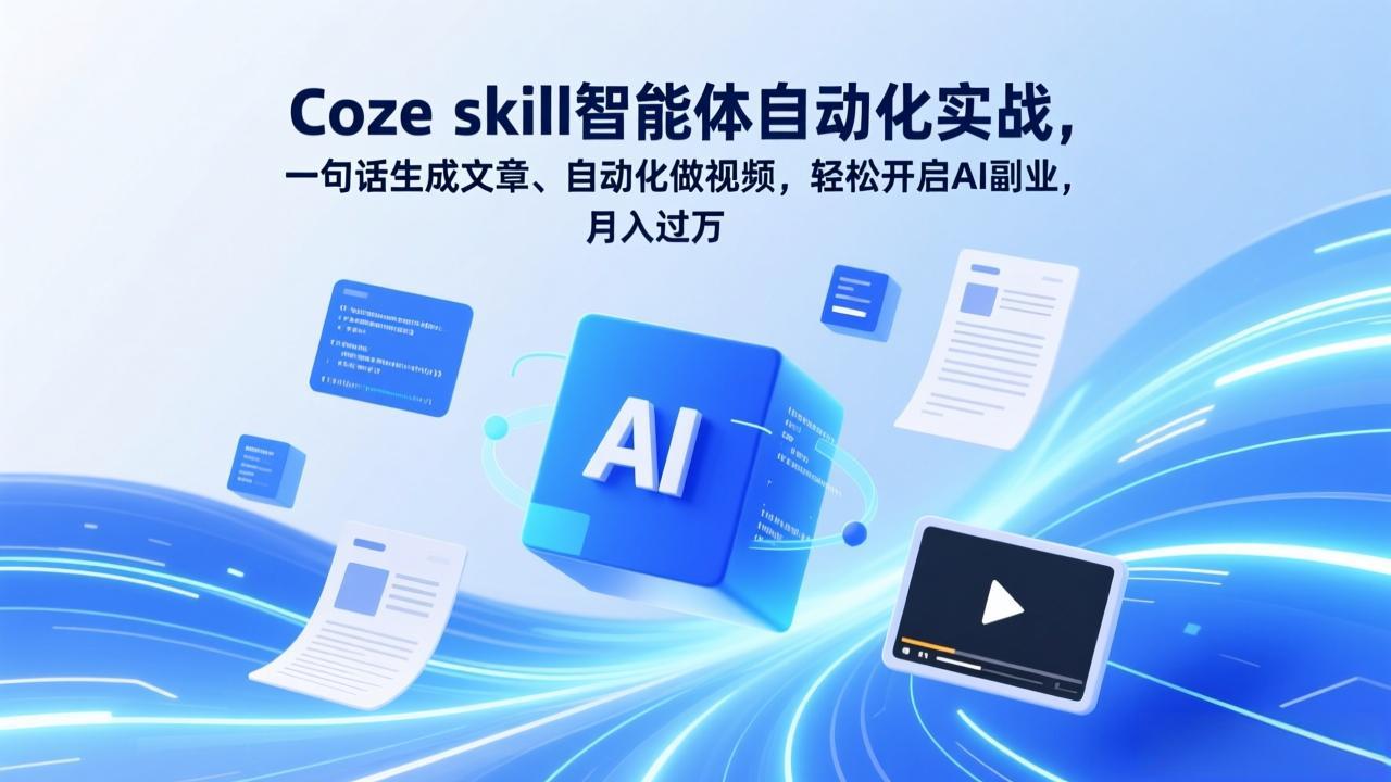 Coze skill智能体自动化实战，一句话生成文章、自动化做视频，轻松开启AI副业，月入过万-卡益网激活码商城