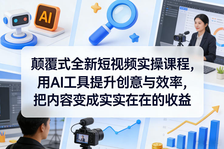 颠覆式全新短视频实操课程,用AI工具提升创意与效率,把内容变成实实在在的收益-卡益网激活码商城