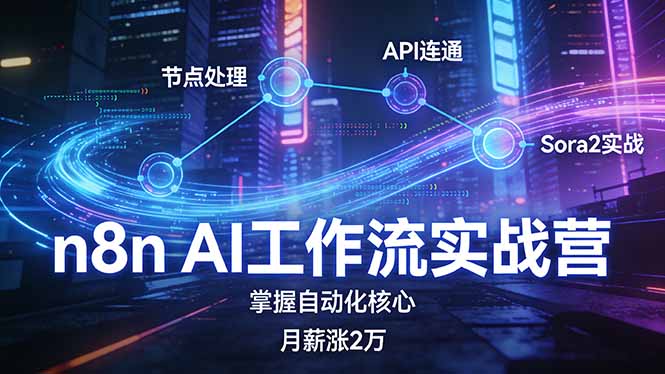 n8n AI工作流实战营,节点处理+API连通+Sora2实战,掌握自动化核心月薪涨2万-卡益网激活码商城