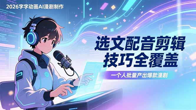 2026字字动画AI漫剧制作-1期,选文配音剪辑技巧全覆盖,一个人就能批量产出爆款漫剧-卡益网激活码商城