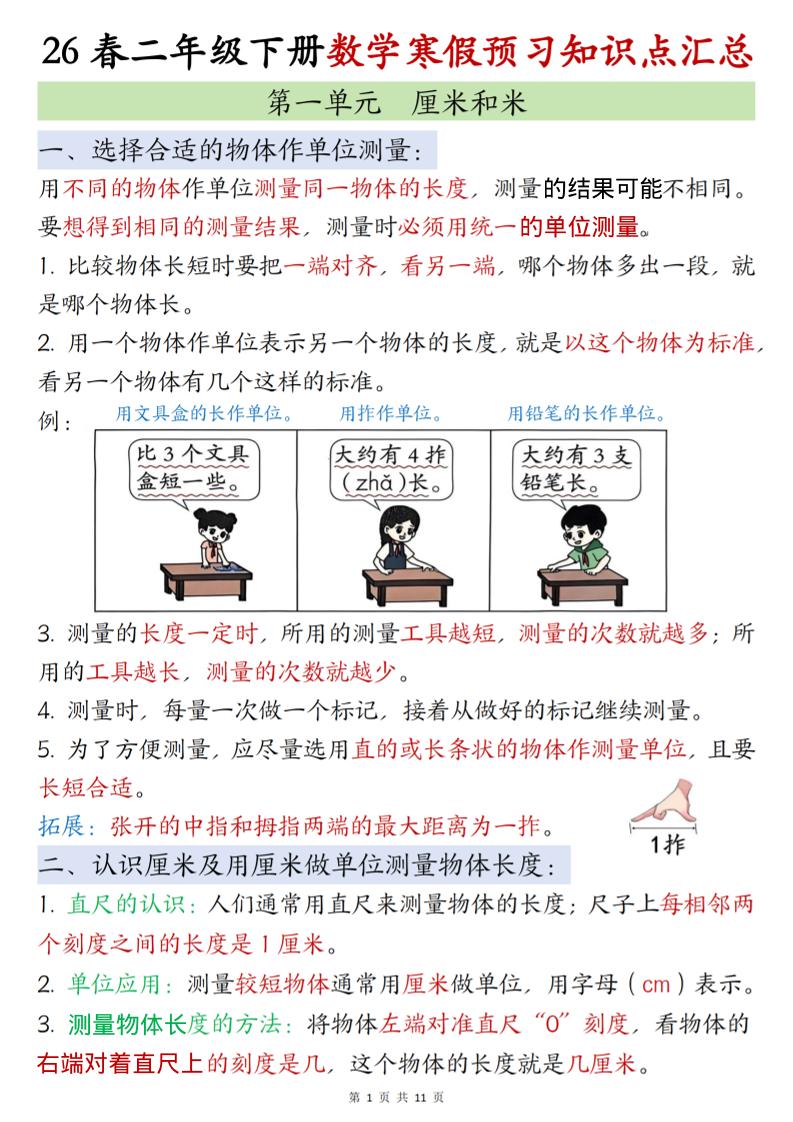 二年级下数学寒假预习知识点清单《苏教版》-卡益网激活码商城