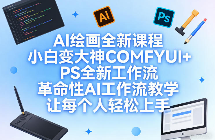 AI绘画全新课程，小白变大神COMFYUI+PS全新工作流，革命性AI工作流教学，让每个人轻松上手-卡益网激活码商城