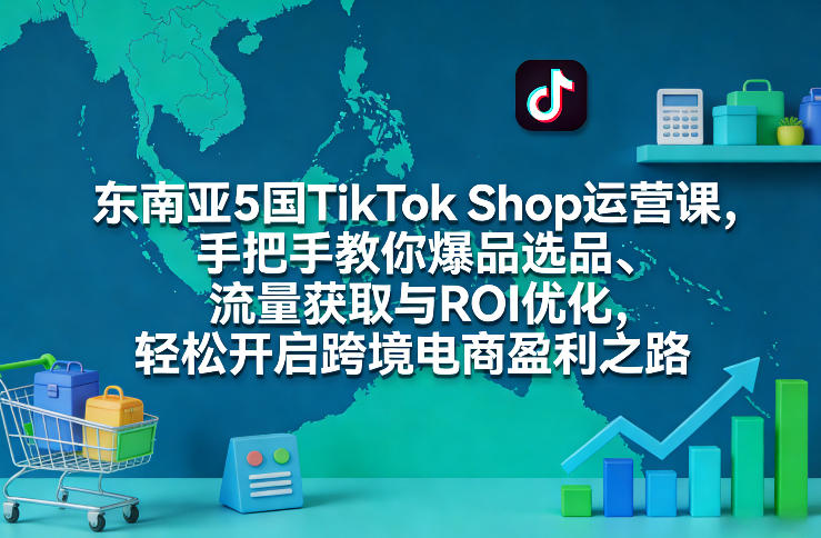 东南亚5国TikTok Shop运营课，手把手教你爆品选品、流量获取与ROI优化，轻松开启跨境电商盈利之路-卡益网激活码商城