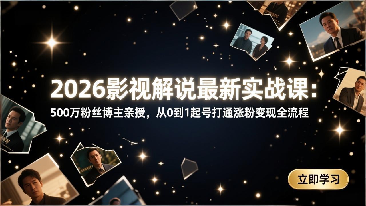 2026影视解说最新实战课:500万粉丝博主亲授,从0到1起号打通涨粉变现全流程-卡益网激活码商城