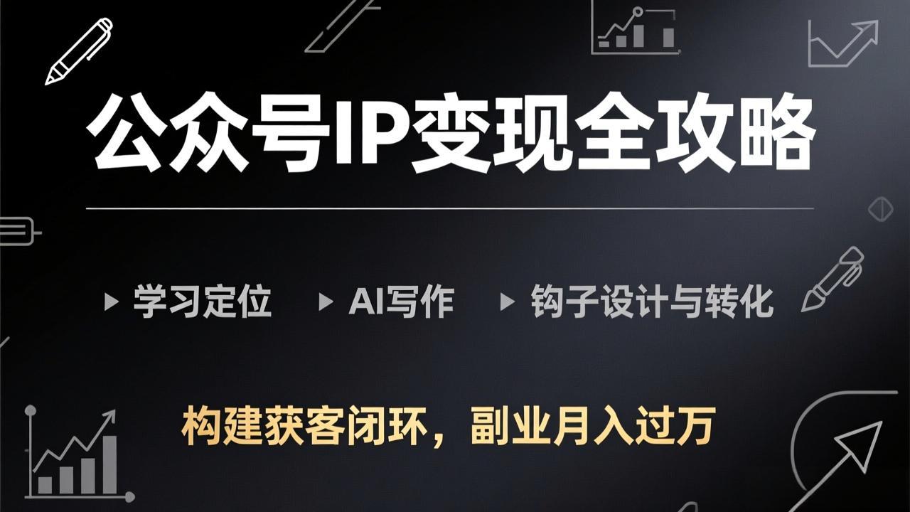 公众号IP变现全攻略-更新，学习定位、AI写作、钩子设计与转化，构建获客闭环，副业月入过万-卡益网激活码商城