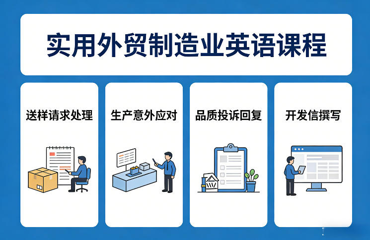 实用外贸制造业英语课程，教你专业处理送样请求、应对生产意外、回复品质投诉、撰写开发信等-卡益网激活码商城