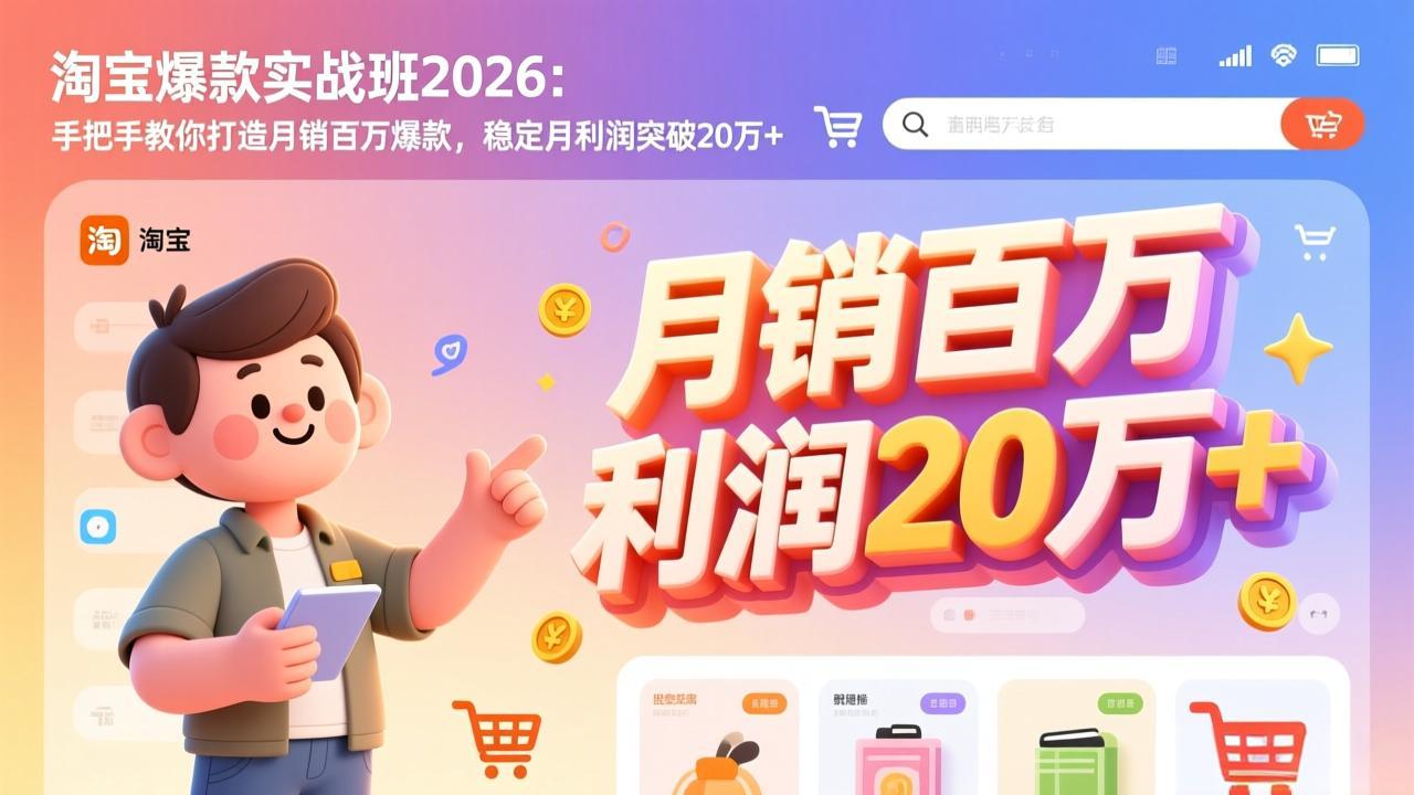 淘宝爆款实战班-2026年3月更新：手把手教你打造月销百万爆款，稳定月利润突破20万+-卡益网激活码商城