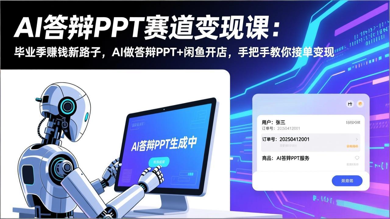 AI答辩PPT赛道变现课：毕业季赚钱新路子，AI做答辩PPT+闲鱼开店，手把手教你接单变现-卡益网激活码商城