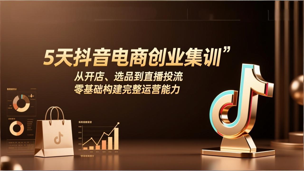 5天抖音电商创业集训：从开店、选品到直播投流，零基础构建完整运营能力-卡益网激活码商城