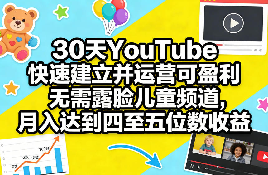 30天YouTube快速建立并运营可盈利无需露脸儿童频道，月入达到四至五位数收益-卡益网激活码商城