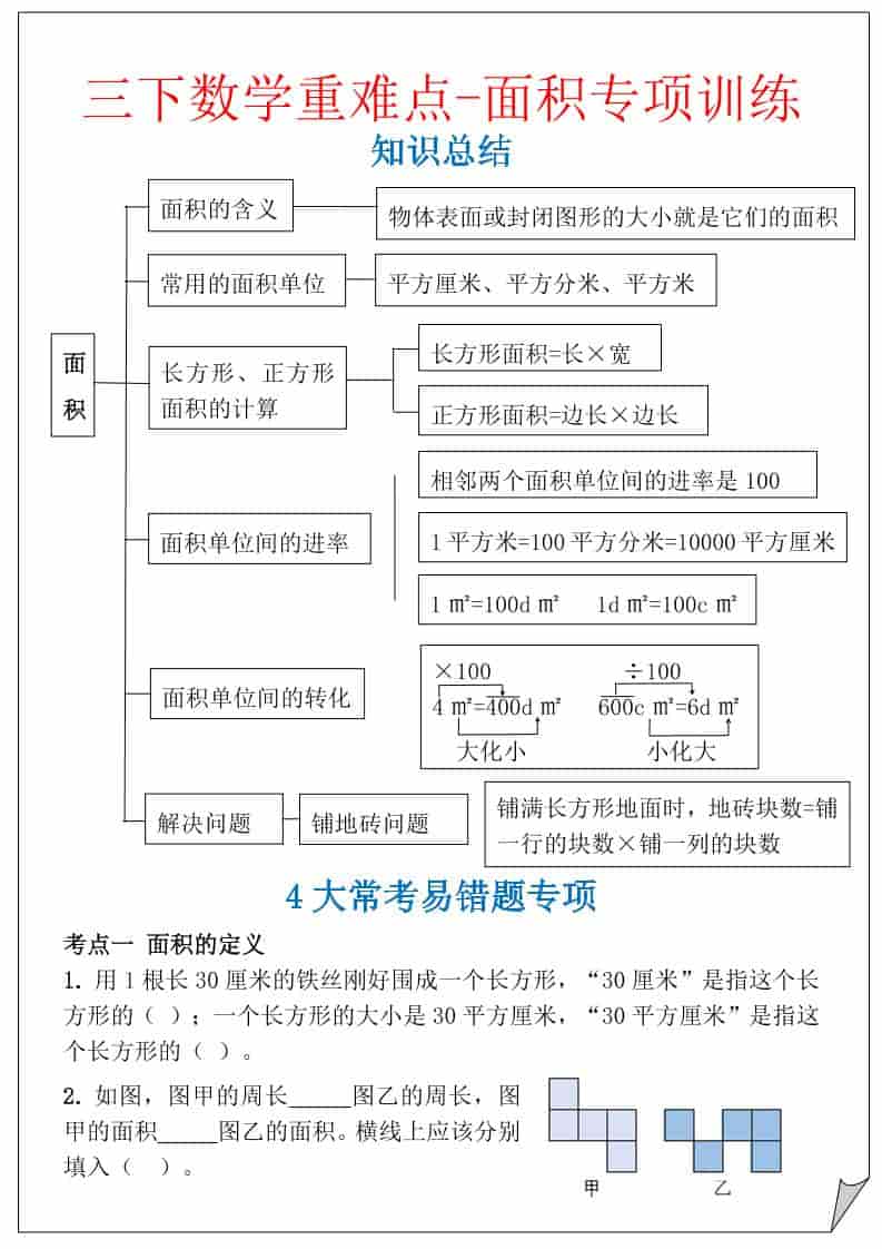 三年级下数学重难点-面积专项训练-卡益网激活码商城