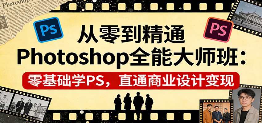 从零到精通Photoshop全能大师班：零基础学PS，直通商业设计变现-卡益网激活码商城