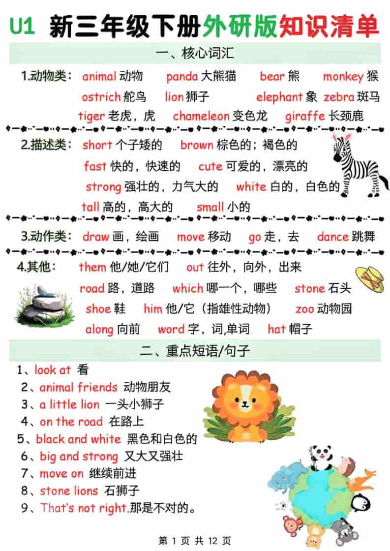 三年级下英语Unit1-6知识清单《外研版（三起）》-卡益网激活码商城