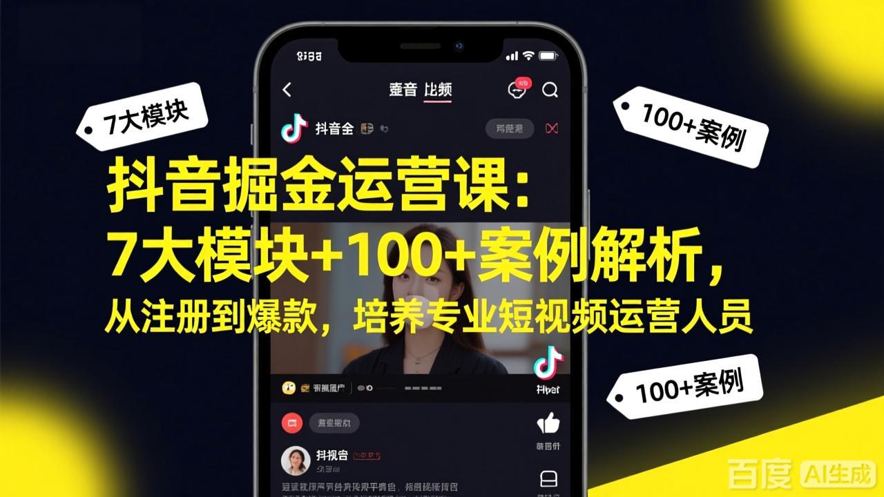 抖音掘金运营课：7大模块+100+案例解析，从注册到爆款，培养专业短视频运营人员-卡益网激活码商城