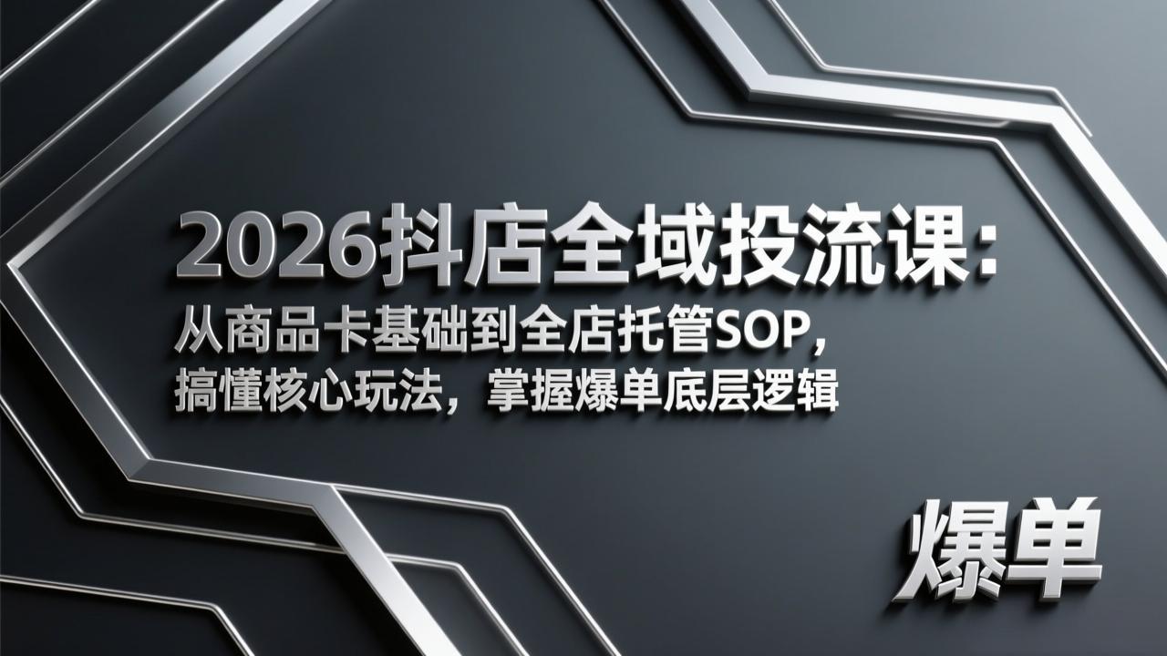 2026抖店全域投流课：从商品卡基础到全店托管SOP，搞懂核心玩法，掌握爆单底层逻辑-卡益网激活码商城