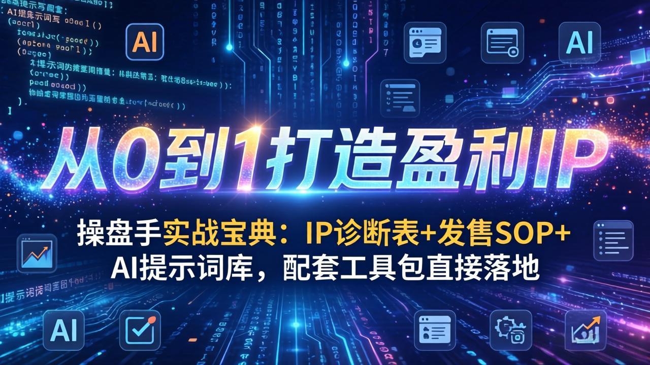 操盘手实战宝典：IP诊断表+发售SOP+AI提示词库，配套工具包直接落地，从0到1打造盈利IP-卡益网激活码商城