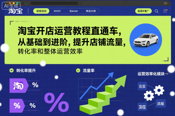 淘宝开店运营教程直通车，从基础到进阶，提升店铺流量，转化率和整体运营效率(更新26年3月)-卡益网激活码商城