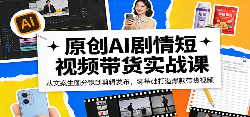 原创AI剧情短视频带货实战课：从文案生图分镜到剪辑发布，零基础打造爆款带货视频-卡益网激活码商城