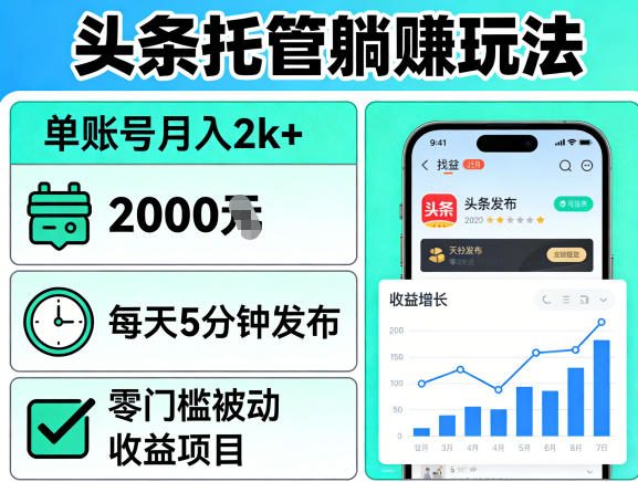 头条托管躺賺玩法,单账号月入2k+,每天5分钟发布即可,零门槛被动收益项目【揭秘】-卡益网激活码商城