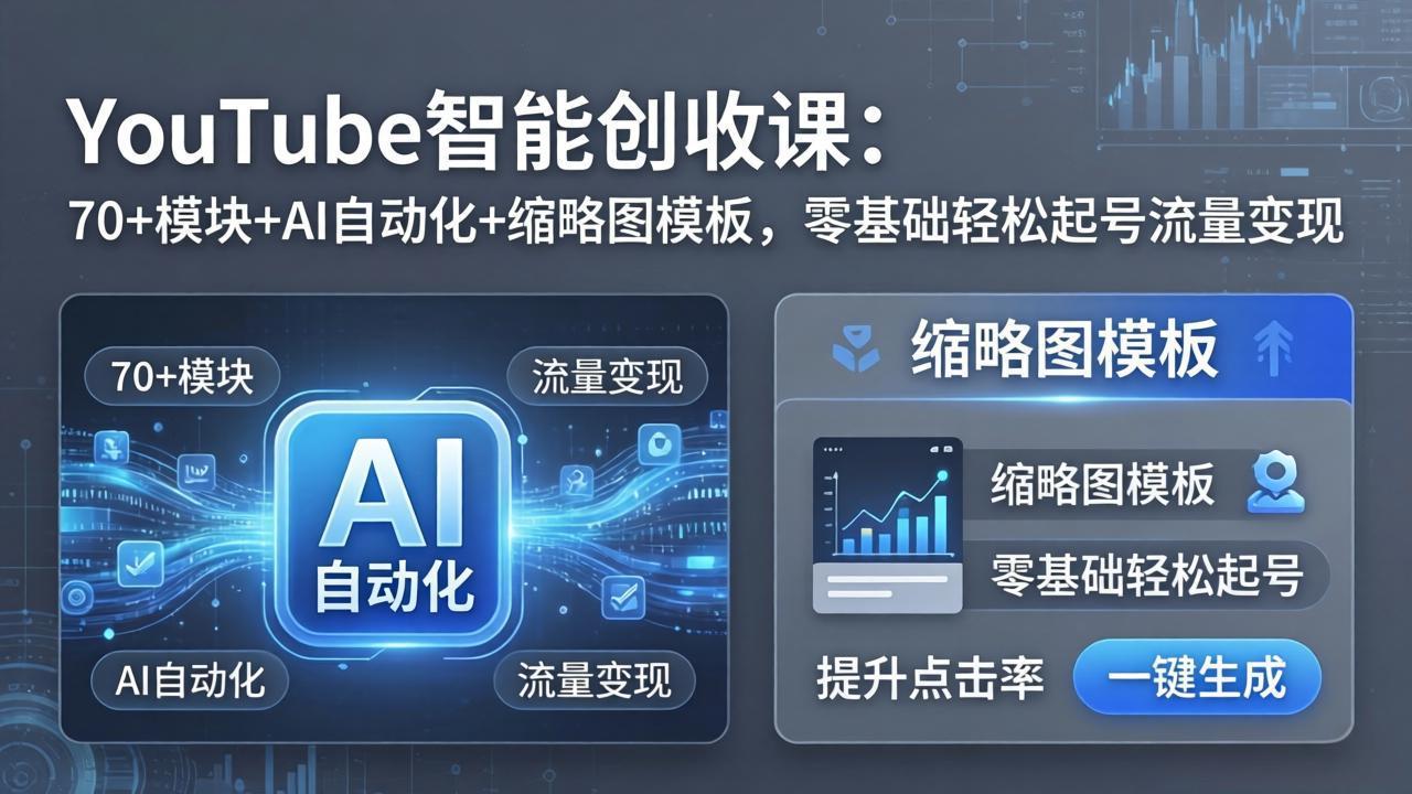 YouTube智能创收课：70+模块+AI自动化+缩略图模板，零基础轻松起号流量变现-卡益网激活码商城