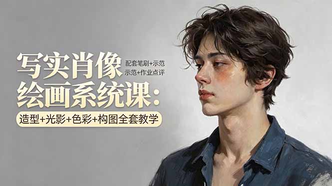 写实肖像绘画系统课:造型+光影+色彩+构图全套教学,配套笔刷+示范+作业点评-卡益网激活码商城