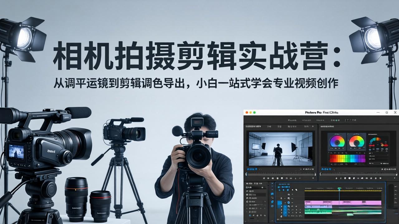 相机拍摄剪辑实战营：从调平运镜到剪辑调色导出，小白一站式学会专业视频创作-卡益网激活码商城