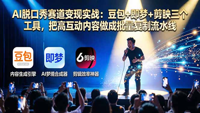 AI脱口秀赛道变现实战：豆包+即梦+剪映三个工具，把高互动内容做成批量复制流水线-卡益网激活码商城