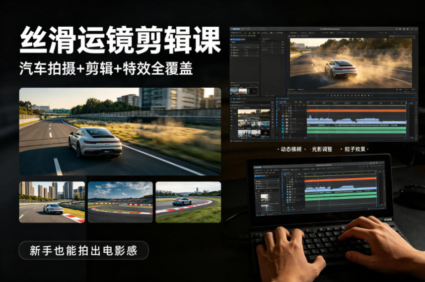 大叔丝滑运镜剪辑课，汽车拍摄+剪辑+特效全覆盖，新手也能拍出电影感-卡益网激活码商城