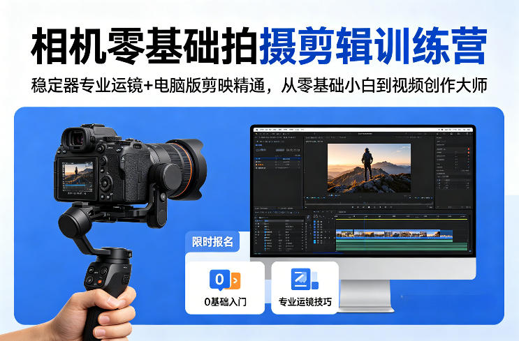 相机零基础拍摄剪辑训练营：稳定器专业运镜+电脑版剪映精通，从零基础小白到视频创作大师-卡益网激活码商城