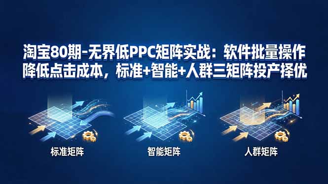 淘宝80期-无界低PPC矩阵实战：软件批量操作降低点击成本，标准+智能+人群三矩阵投产择优-卡益网激活码商城