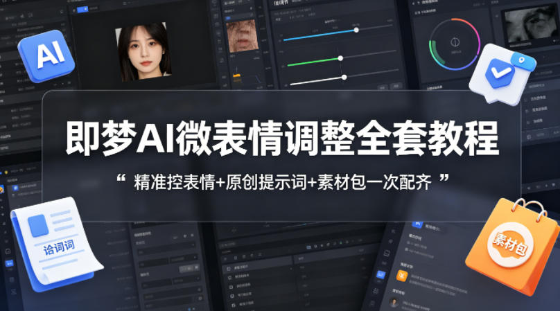 即梦AI微表情调整全套教程，精准控表情+原创提示词+素材包一次配齐-卡益网激活码商城