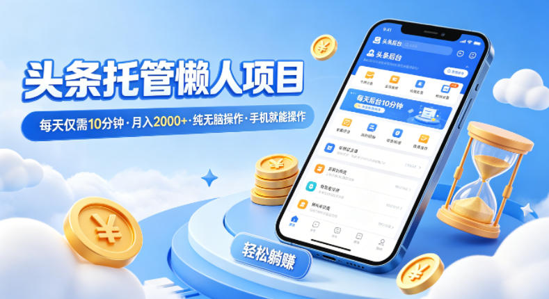 头条托管懒人项目，每天仅需10分钟，月入2000+，纯无脑操作，手机就能操作【揭秘】-卡益网激活码商城