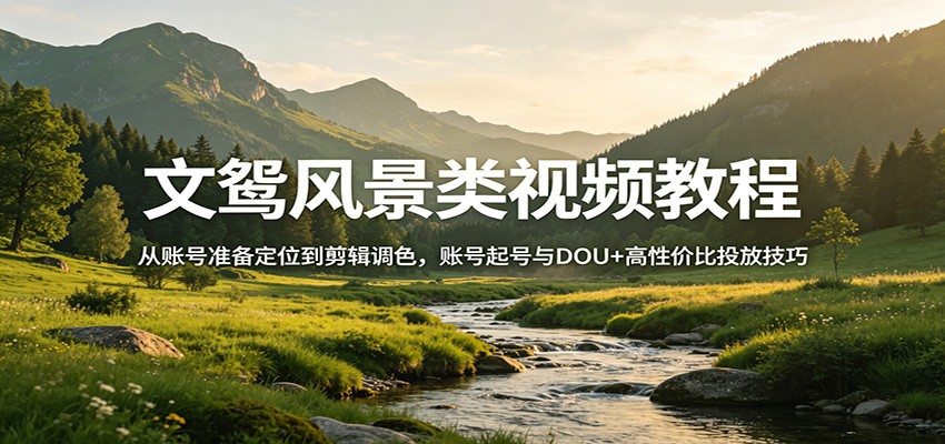 文鸳风景类视频教程:从账号准备定位到剪辑调色,账号起号与DOU+高性价比投放技巧-卡益网激活码商城