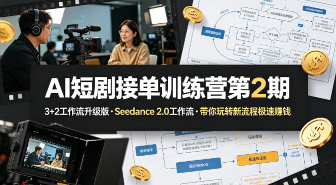 AI短剧接单训练营第2期,3+2工作流升级版,Seedance 2.0工作流,带你玩转新流程极速賺钱-卡益网激活码商城
