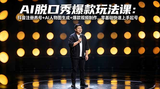 AI脱口秀爆款玩法课：抖音注册养号+AI人物图生成+爆款视频制作，零基础快速上手起号-卡益网激活码商城