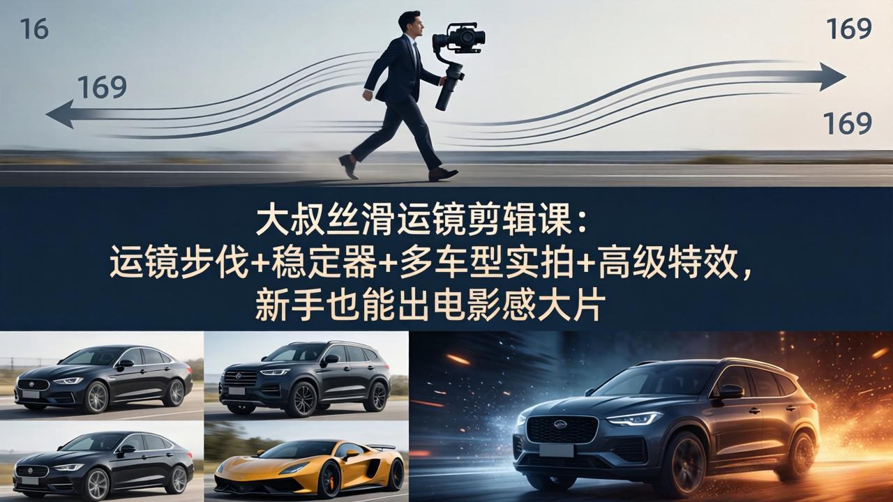 大叔丝滑运镜剪辑课：运镜步伐+稳定器+多车型实拍+高级特效，新手也能出电影感大片-卡益网激活码商城