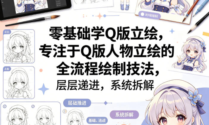 零基础学Q版立绘，专注于Q版人物立绘的全流程绘制技法，层层递进，系统拆解-卡益网激活码商城