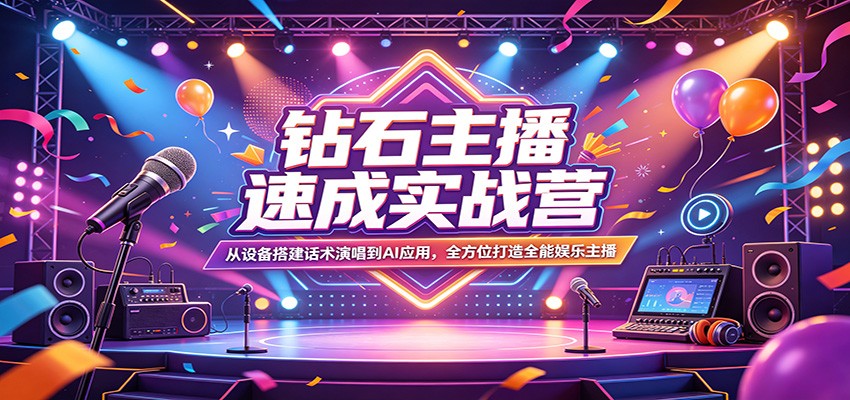 钻石主播速成实战营：从设备搭建话术演唱到AI应用，全方位打造全能娱乐主播-卡益网激活码商城