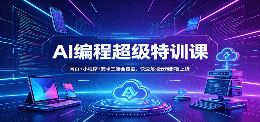 AI编程超级特训课：网页+小程序+安卓三端全覆盖，快速落地云端部署上线-卡益网激活码商城