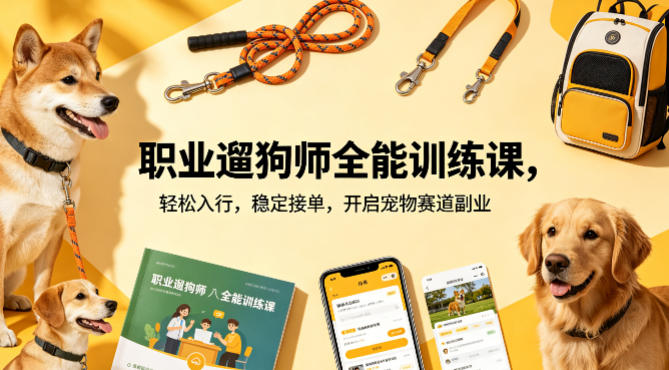 职业遛狗师全能训练课，轻松入行，稳定接单，开启宠物赛道副业-卡益网激活码商城