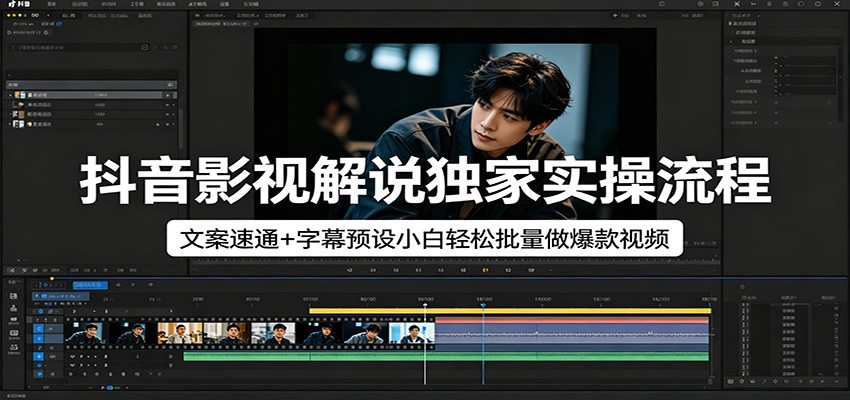 抖音影视解说独家实操流程，文案速通+字幕预设小白轻松批量做爆款视频-卡益网激活码商城