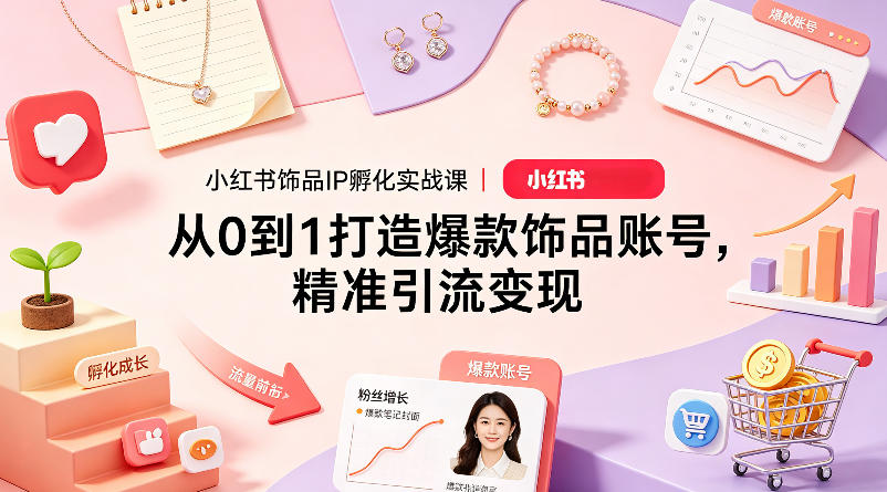 小红书饰品IP孵化实战课｜从0到1打造爆款饰品账号，精准引流变现-卡益网激活码商城