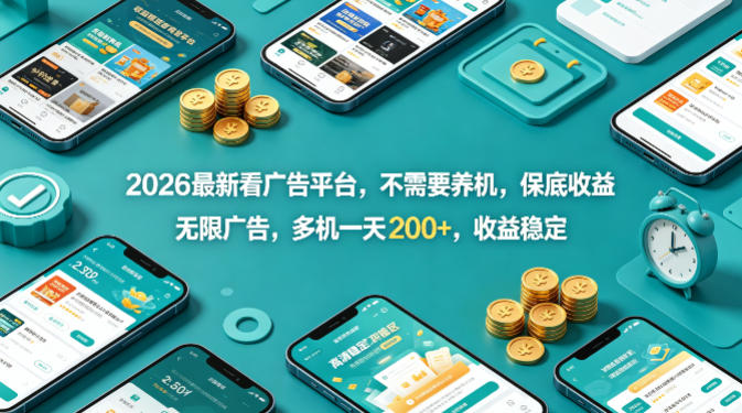 2026最新看广告平台，不需要养机，保底收益，无限广告，多机一天200+，收益稳定【揭秘】-卡益网激活码商城